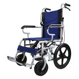 [0040015] SILLA DE RUEDAS DE PASEO-AZ/NEGR- ACERO-TELA TRANSPIR.-LL.GRUESAS-DOBLE CRUC-REPOS.AL